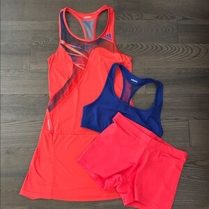 NWOT Adidas Climalite Tennis Dress 3-pc Set Small Cobalt Flame